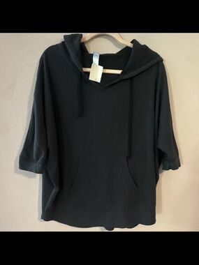 Alternative Black Short-Sleeve Hooded Pullover with Kangaroo Pocket